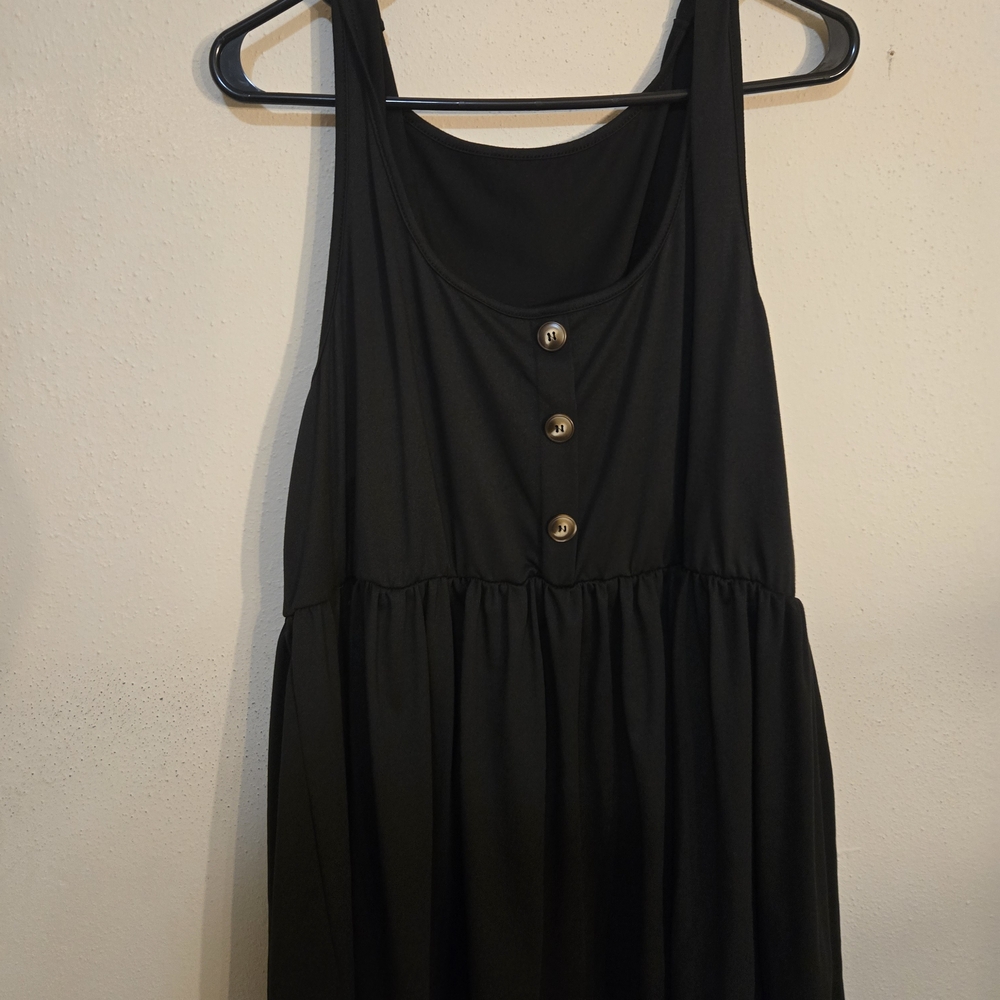 Plus Size Black Sleeveless Top with Button Detail